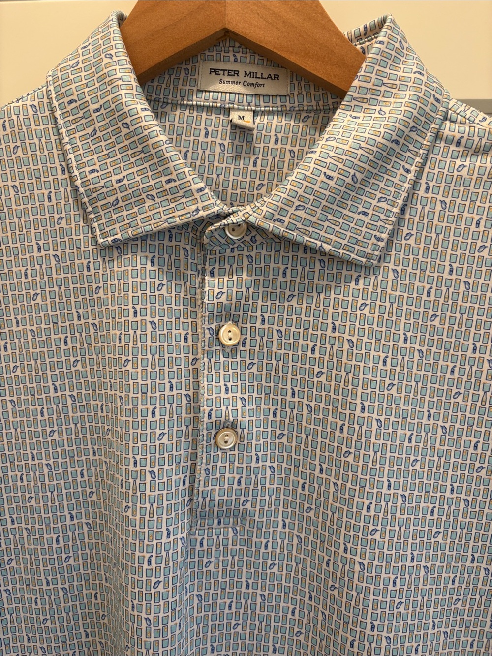 Peter Millar Light Blue Beer, Cowboy Hat, Old Fashion Golf Polo